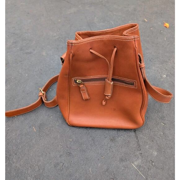 Vintage Genuine Leather Shoulder Bucket Bag Drawstring Surveyor Bag 90s - Picture 1 of 8